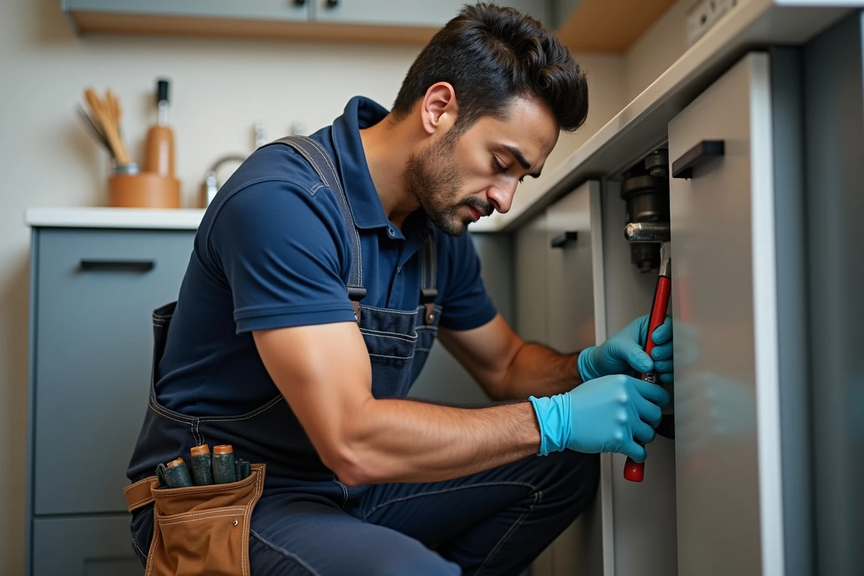 Inspección de una tubería en cocina