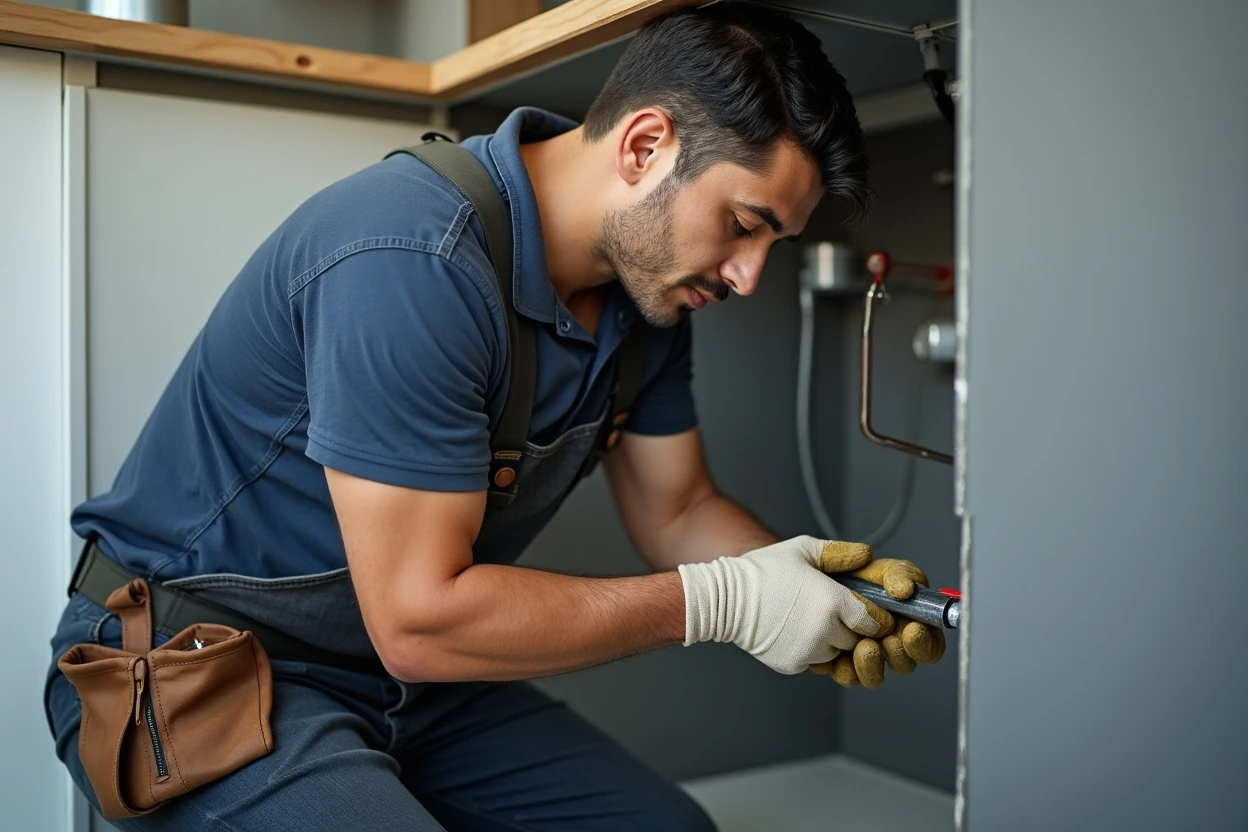 Técnico revisando tubería doméstica